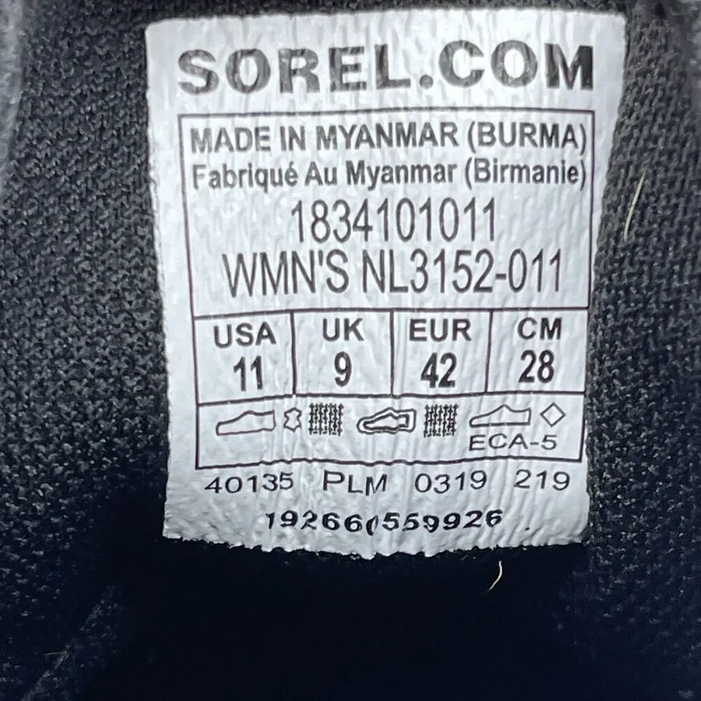 Sorel Out N About Plus Shoes Womens Size 11 Black Waterproof Quilted Casual